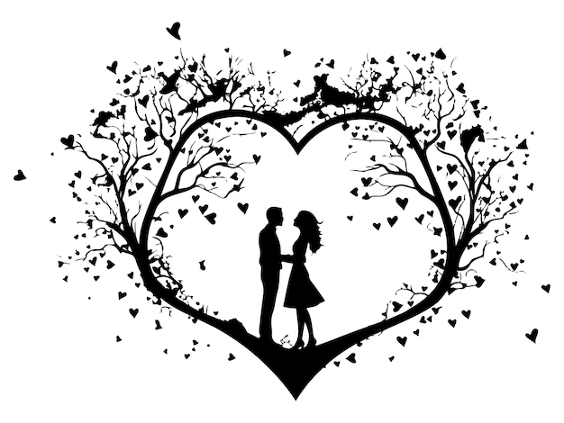 vector heart tree silhouette