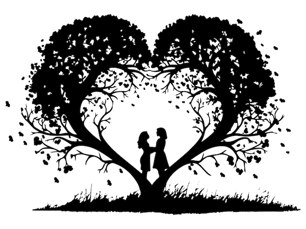 vector heart tree silhouette