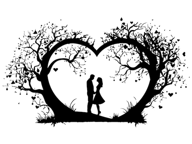 vector heart tree silhouette