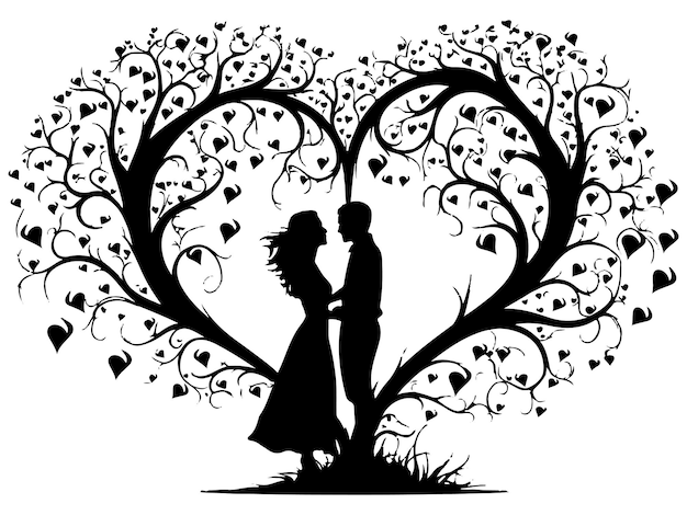 vector heart tree silhouette