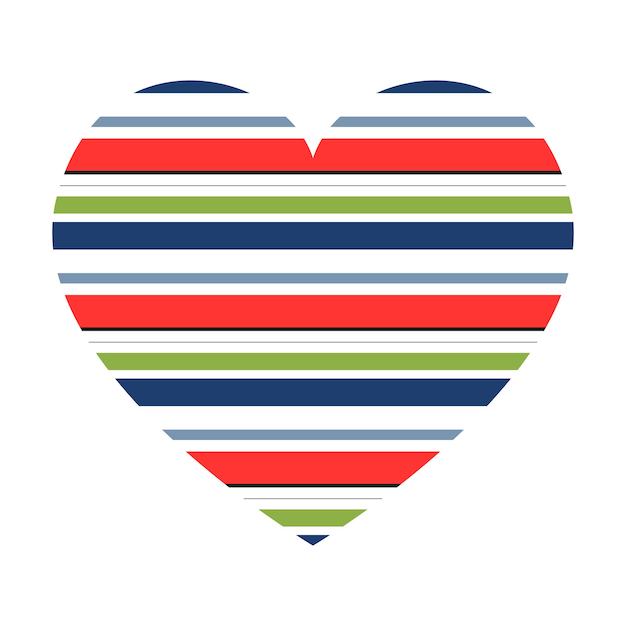 Vector heart with horizontal stripes pattern