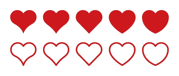 Vector hearts set. Flat &amp; line heart symbols. Isolated illustration. Collection