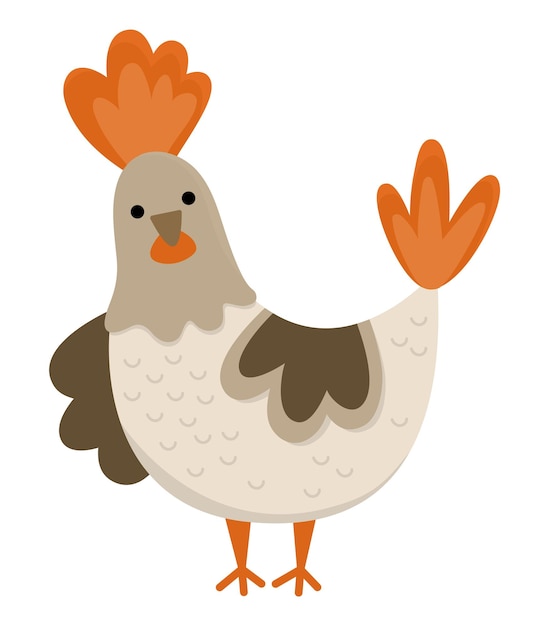 Vector hen icon Cute cartoon chicken illustration for kids Farm bird isolated on white background Colorful flat animal picture for children