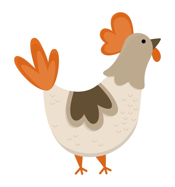 Vector hen icon Cute cartoon chicken illustration for kids Farm bird isolated on white background Colorful flat animal picture for children