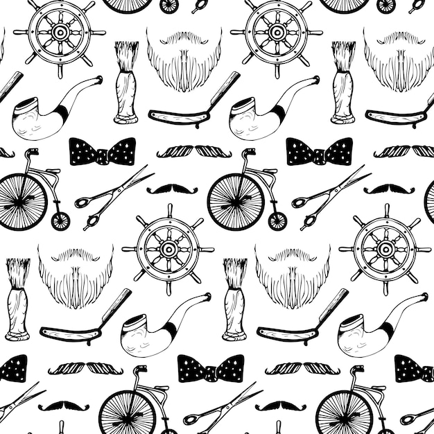 Vector hipster seamless pattern in trendy hand sketched style