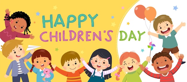 Vector horizontal banners World childrens day on yellow background