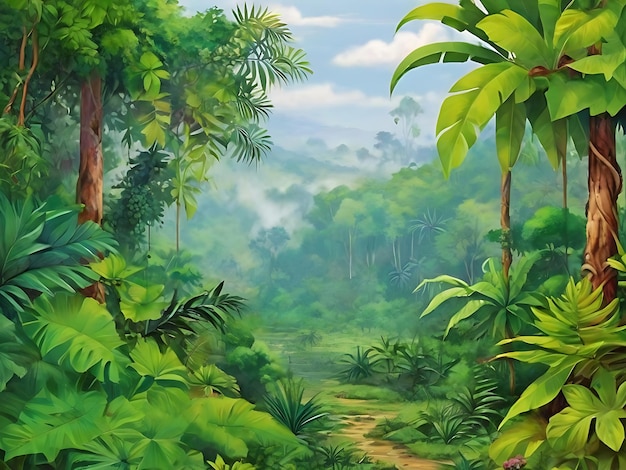 Vector horizontal seamless tropical rainforest Jungle background