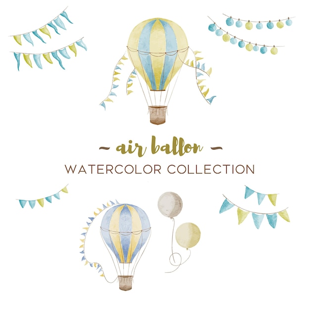 vector hot air balloon designs in various watercolor styles for graphic designs and cards