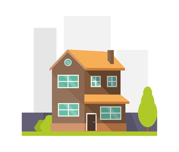 Vector house illustration in a flat style Grey House in the big city Home illustration