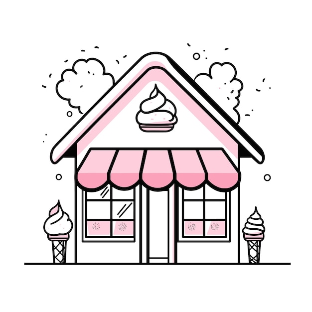 vector house made of ice cream simple lines on white background Generative AI