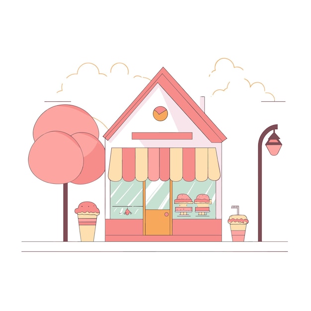 vector house made of ice cream simple lines on white background Generative AI