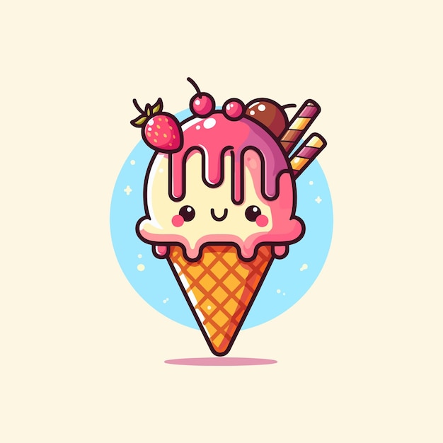 vector ice cream cone cartoon icon illustration sweet food icon concept isolated flat cartoon sty