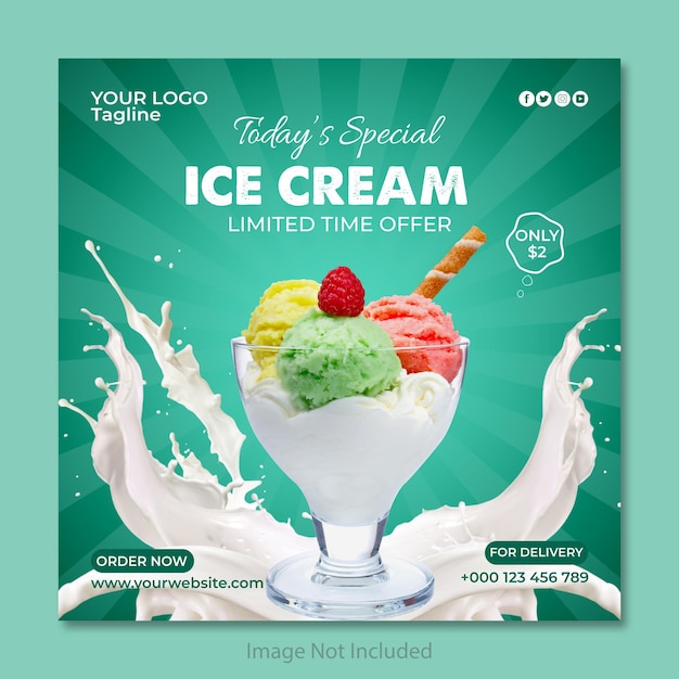 Vector ice cream social media post and banner instagram square post tamplate vector