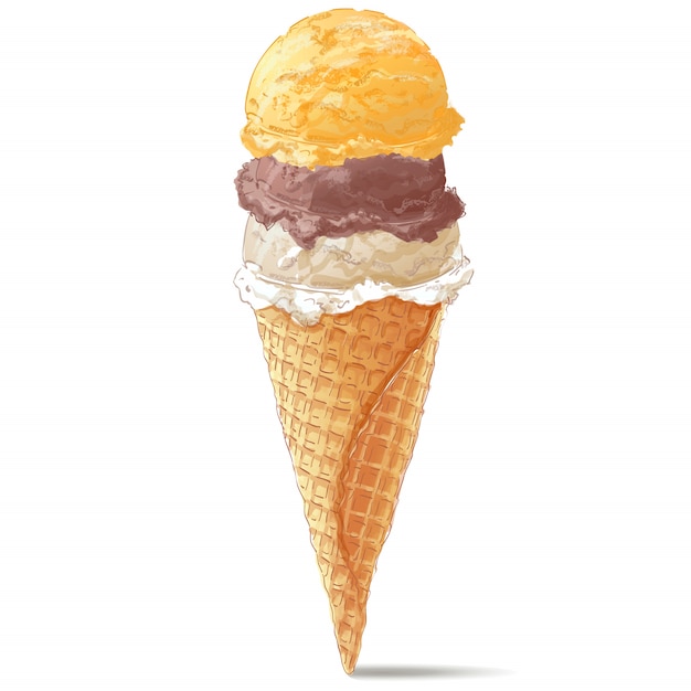 Vector ice cream in waffle cone