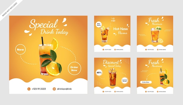 Vector Ice Tea Drink Menu instagram posts collection