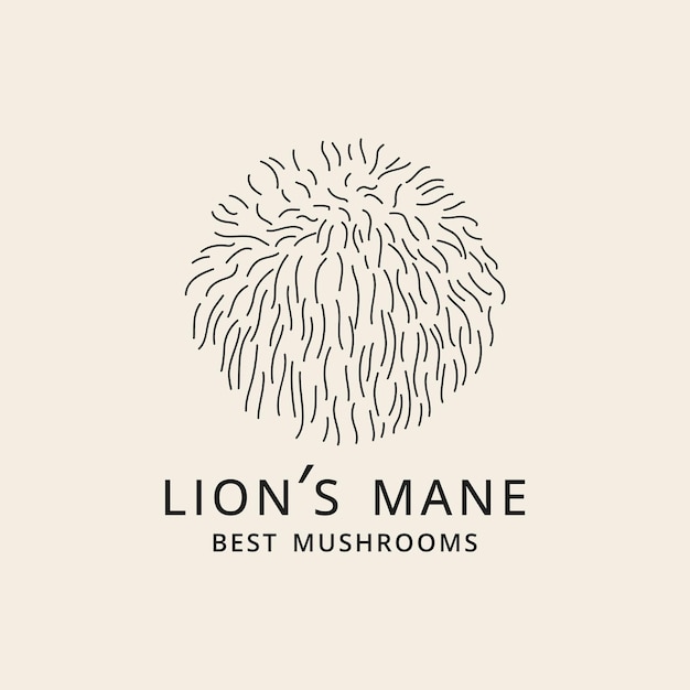 Vector icon in linear style lion's mane mushrooms Logo sign