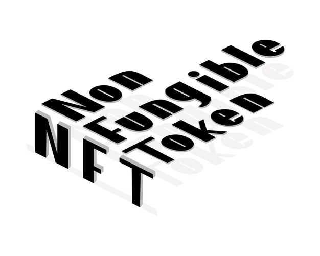 Vector icon of NFT technology Isometric text Payment for unique digital objects in art