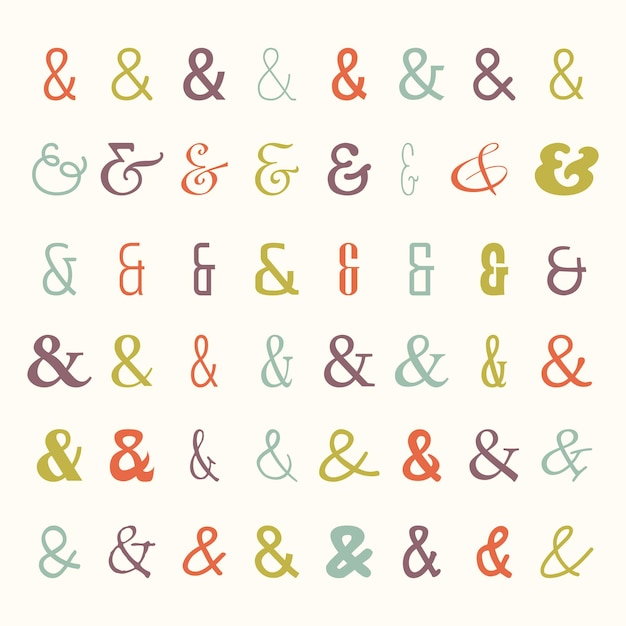 Vector icon set of colored ampersands