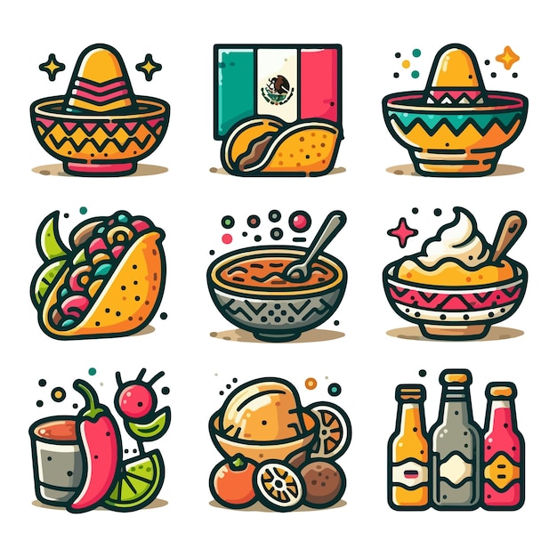 Vector icon set Mexican food Illustrations