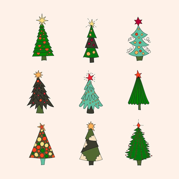 Vector icon set with Christmas trees xA