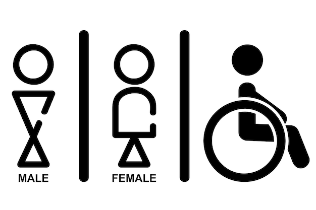 Vector, Icon Style, Toilet Sign for Male, Female and handicap