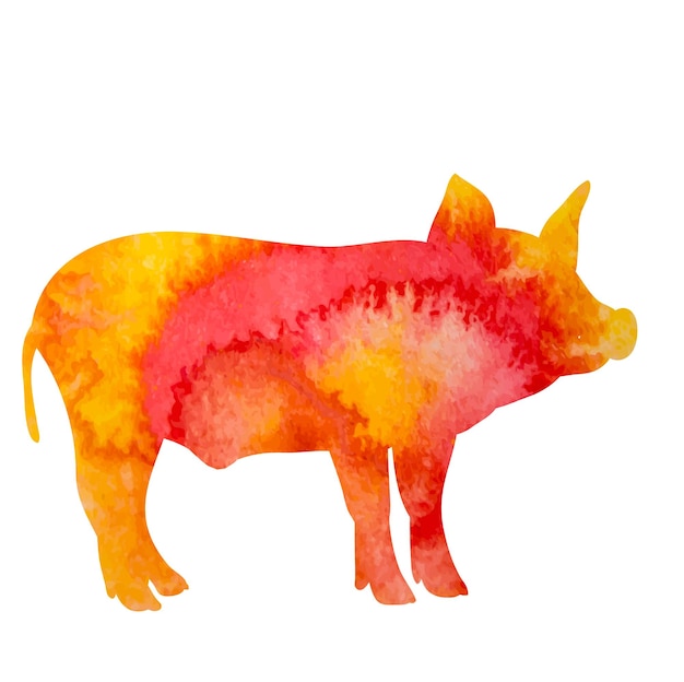 Vector icon white background watercolor silhouette pig