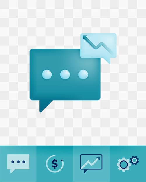 Vector icon with 3d render style of three dots comment balloon with up arrow metaphor of communication and conversation to increase sales and profits Can be used for ads poster startup apps banner