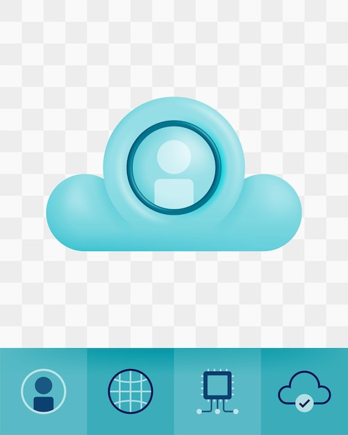 Vector icon with 3d render style of user profile in the cloud a metaphor for cloud computing storing personal data and information Can be used for ads poster startup mobile apps banner website