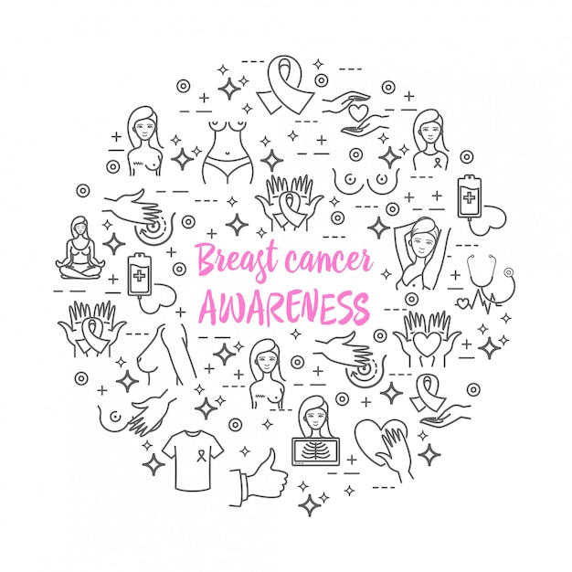 Vector icons set of breast cancer awareness