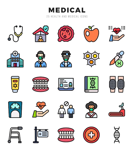 Vector icons set of MEDICAL Lineal Color style Icons