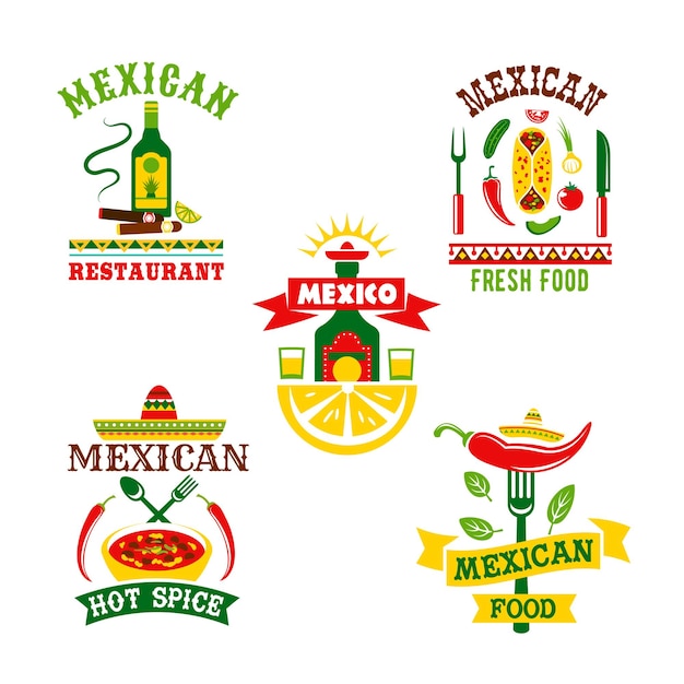 Vector vector icons set for mexican restaurant