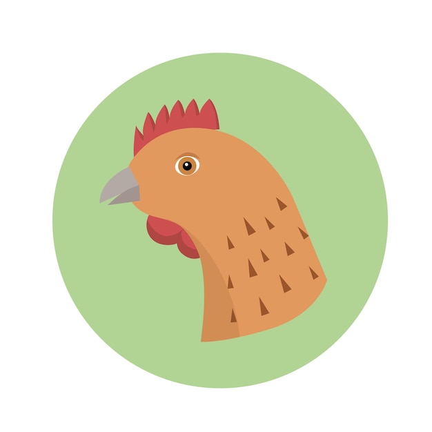 Vector ielement in flat style with a red chicken on a green round background