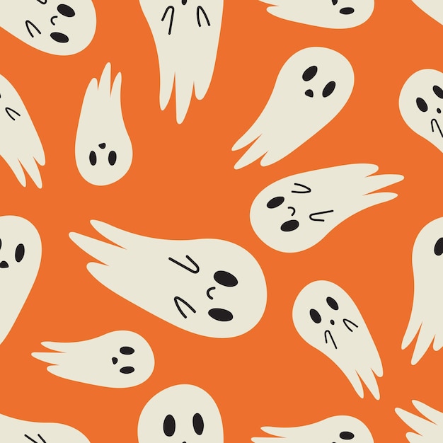 Vector illustartion of Halloween ghosts Trick or treat symbol Background or seamless pattern