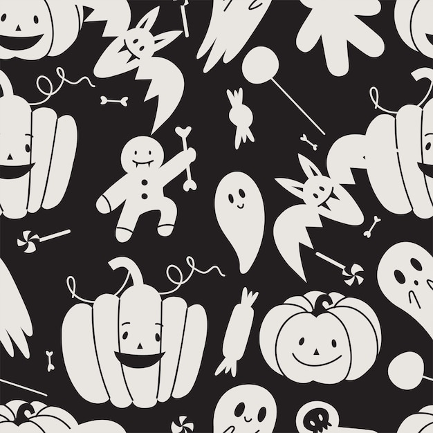 Vector illustartion set of linear icons for happy halloween trick or treat symbol background or seam...