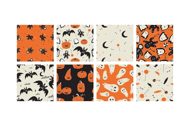 Vector illustartion set of linear icons for Happy Halloween Trick or treat symbol Background or seamless pattern