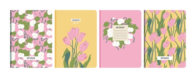 Vector illustartion templates cover pages for notebooks planners brochures books catalogs Flowers wallpapers with with tulip and bindweed