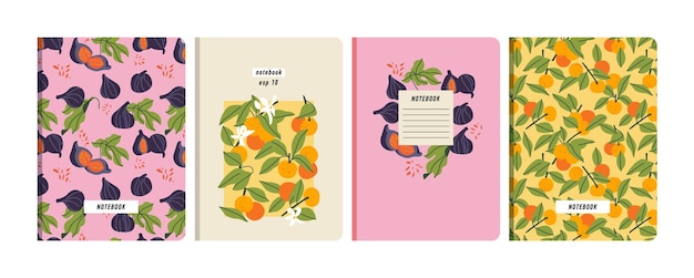 Vector illustartion templates cover pages for notebooks planners brochures books catalogs Fruits wallpapers with with tangerine and fig