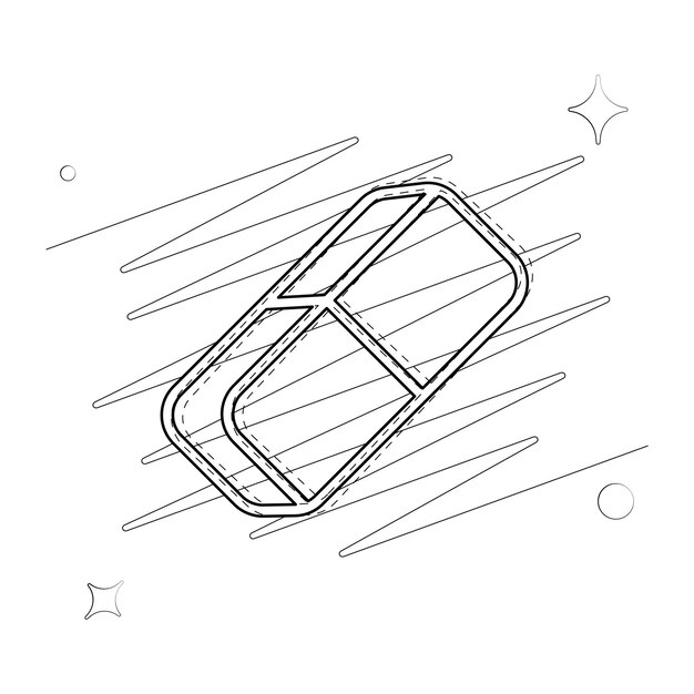 Vector illustrated outlined icon for eraser with scribbles and stars