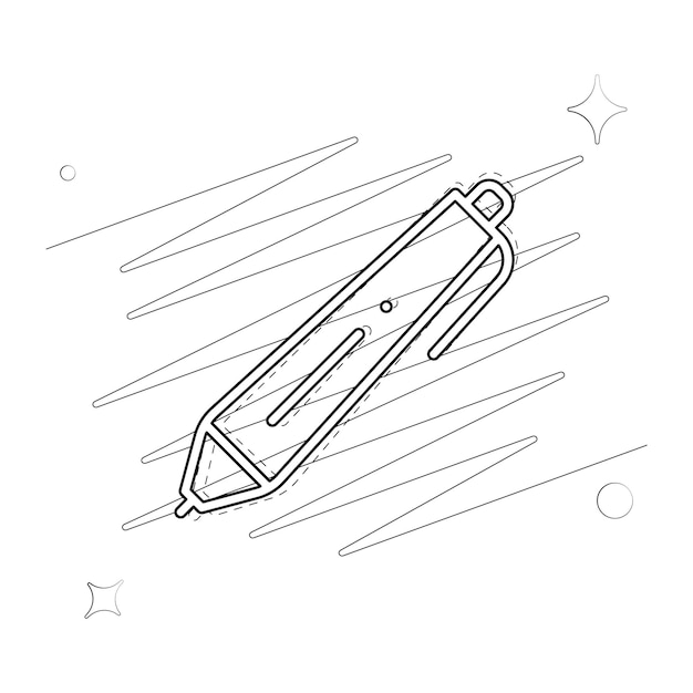 Vector illustrated outlined icon for pen with scribbles and stars