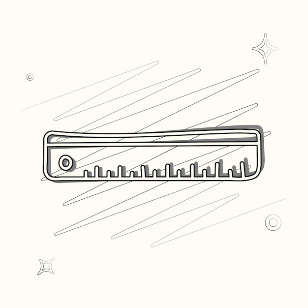 Vector illustrated outlined icon for ruler with scribbles and stars