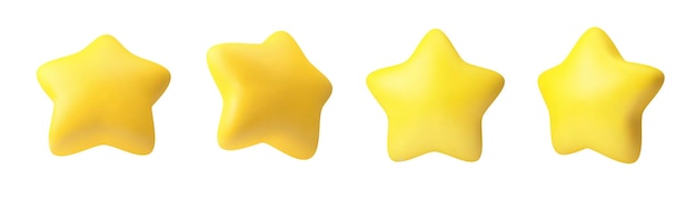 Vector illustration of 3d realistic plump stars A set of yellow stars from different sides for mobile applications and website design