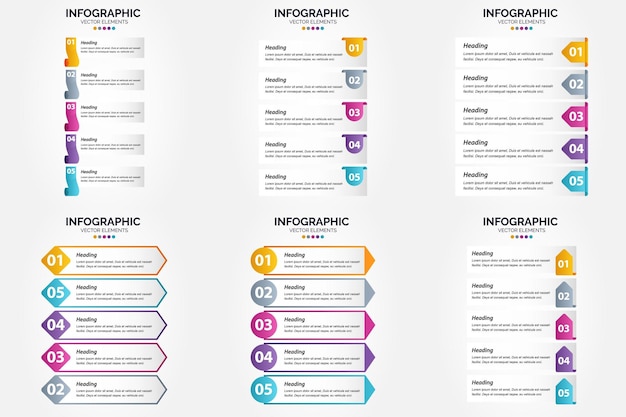 Vector illustration 5 Steps infographics Flat design set for advertising brochure flyer and magazine Pack of 1880