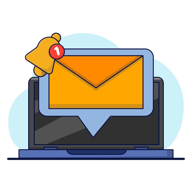 Vector vector illustration about cartoon notification message or announcement concept on laptop