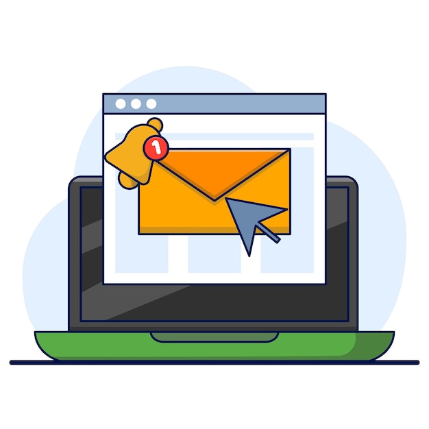 Vector vector illustration about cartoon notification message or announcement concept on laptop