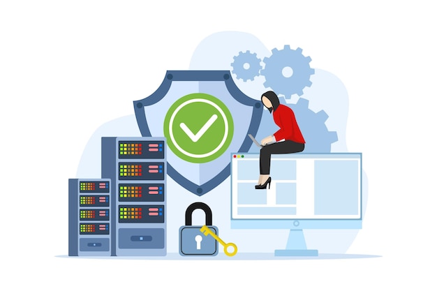 vector illustration about the concept of database security or data center and database