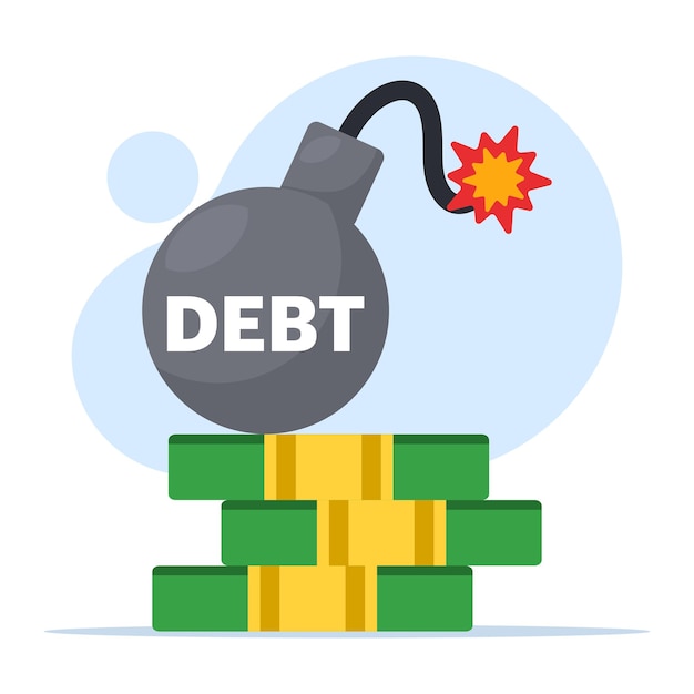 vector illustration about the concept of debt like a time bomb or failure to pay debt