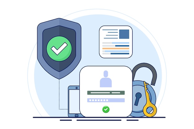 Vector vector illustration about concept of online authentication or strong password for cyber security