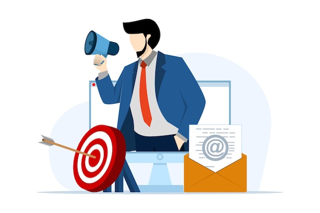 vector illustration about Email marketing Concept with business person holding megaphone