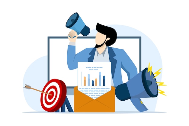 vector illustration about Email marketing Concept with business person holding megaphone