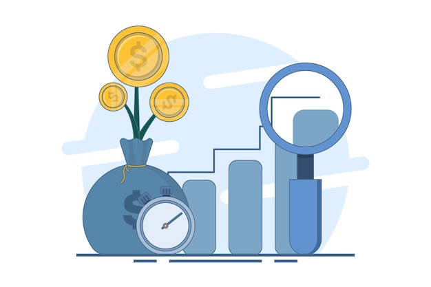 vector illustration about Financial growth concept or Analyzing investment or financial success